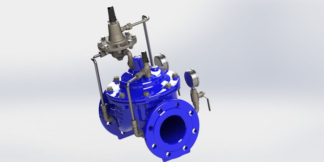 Ligne valve conduite par pression de commande fluide, valve de passage calibré d'écoulement d'eau